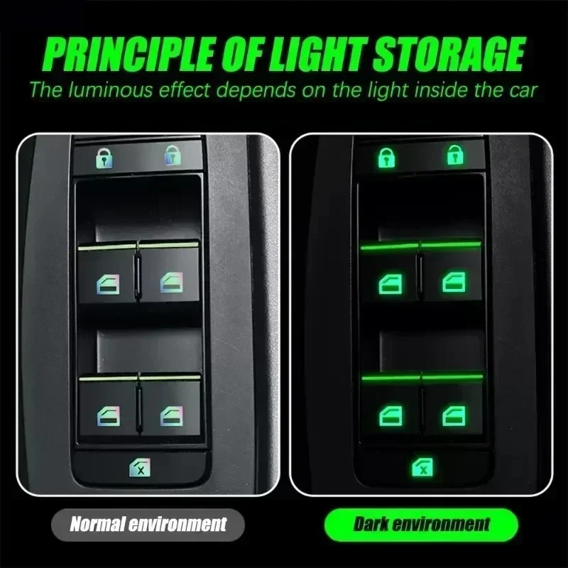 Car Accessories Inside - 1 ชุดสติกเกอร์ติดปุ่มรถยนต์เรืองแสงในที่มืด - สติกเกอร์เรืองแสงสีเขียว/น้ำเงิน/ส้มสำหรับการควบคุมภายใน (ใช้ได้กับทุกรุ่น)