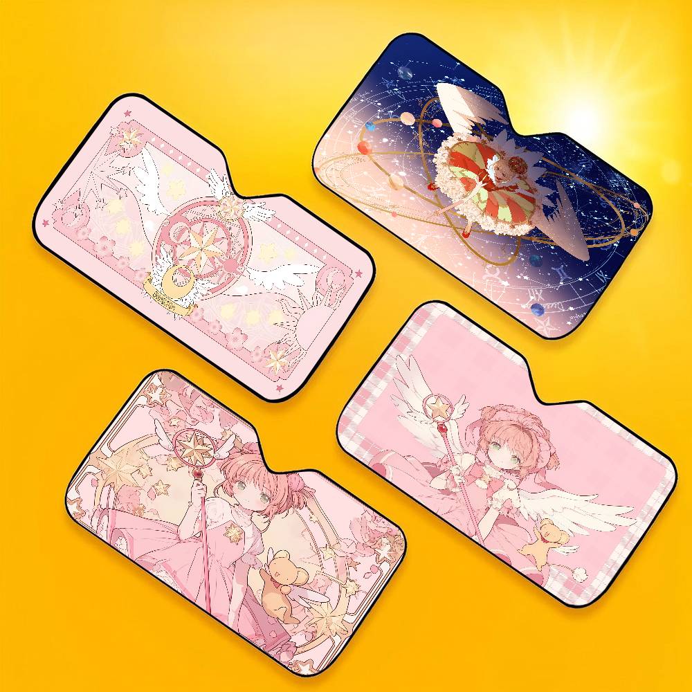 Car Accessories Rear - ม่านบังแดดหน้าต่างรถยนต์ลายการ์ตูปองก์ซากุระ ป้องกันรังสียูวี สำหรับกระจกหน้าและหลัง อุปกรณ์เสริม
