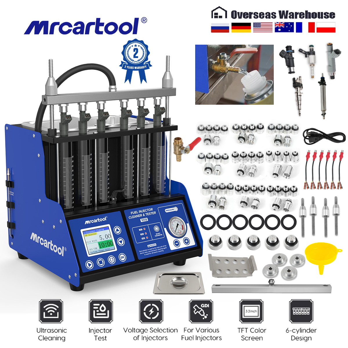 Fuel Injector Cleaner - เครื่องทดสอบและทำความสะอาดหัวฉีดน้ำมันเชื้อเพลิง MR CARTOOL V310 110V/220V เครื่องทำความสะอาดด้วยคลื่นอัลตราโซนิก