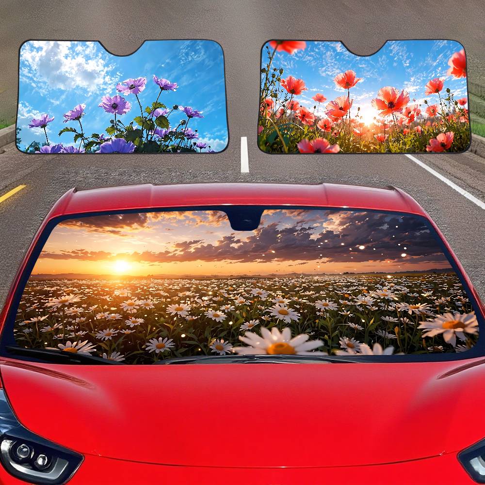 Car Accessories Window - ผ้าคลุมกระจกรถยนต์กันแดด Sunshine And Flowers แผ่นบังแดดหน้ารถ ที่บังแดดกระจกรถยนต์