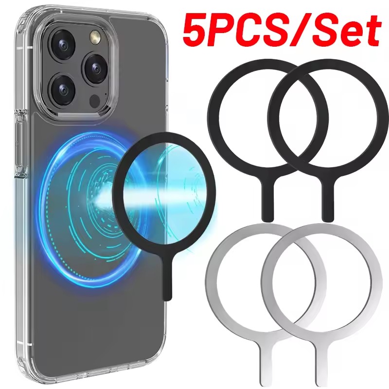 Car Phone Holder Magnetic - 5-1 ชิ้นสติกเกอร์แหวนสำหรับแม็กเซฟไร้สายชาร์จสำหรับไอโฟน 15 16 17 โปรแม็กซ์โทรศัพท์มือถือแม่เหล็กไร้สายชาร์จแผ่นโลหะ