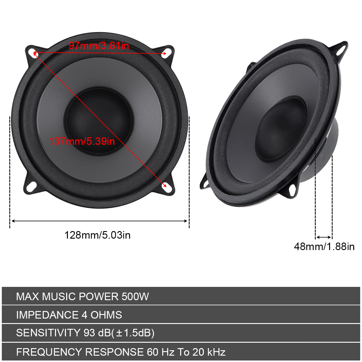 5 นิ้ว 400 W/500 W 2-Way รถ Hi - Car Accessories Sound System บทวิจารณ์และราคา
